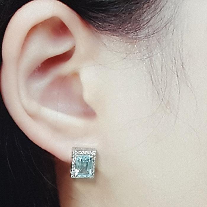 Bluekey AA Grade Square Blue Topaz Gem Earrings 250804-08 (40017970A)