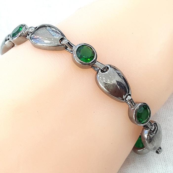 Bluekey A-grade Silver Green Tourmaline Synthetic Bracelet 250901-08 (40953591A)
