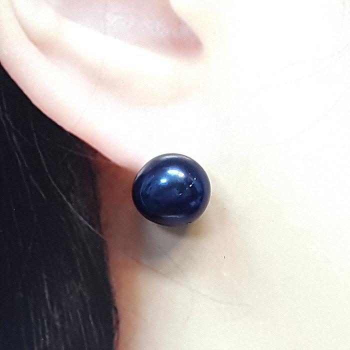 Bluekey Silver925 Freshwater Black Pearl Gem Earrings 250905-15 (41219028A)