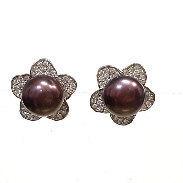 Bluekey AA-grade freshwater black pearls earrings 250905-09 (41219051A)