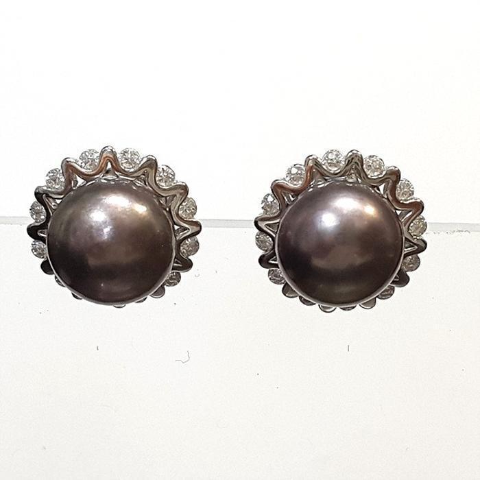 Bluekey AA-grade fresh water black pearls earrings 250905-10 (41219053A)
