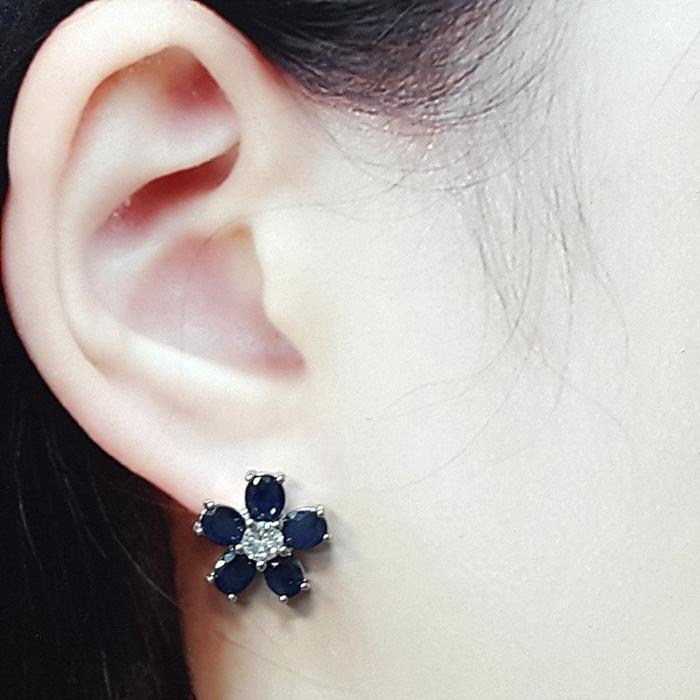 Bluekey AA-grade flower Blue Sapphire raw stone earrings 250904-10 (41219075A)