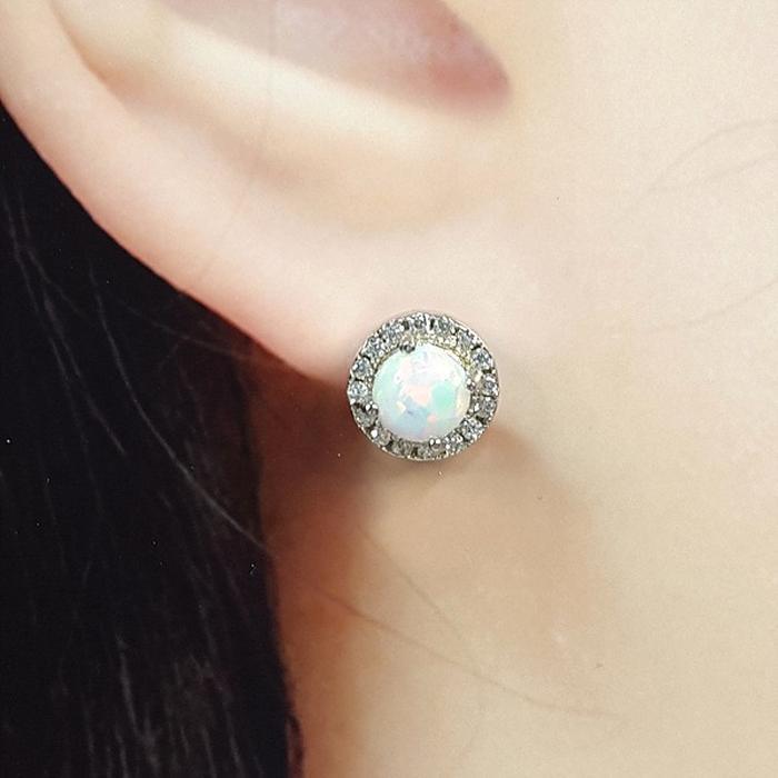 Bluekey Silver925 Simple Opal Synthetic Earring 250906-19 (41493520A)