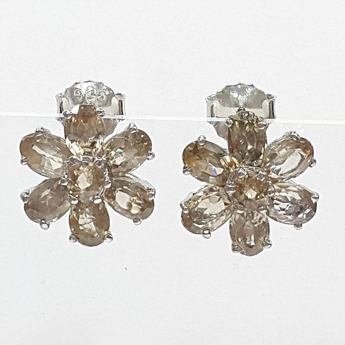Bluekey A-grade flower brown topaz raw gem earrings 250906-06 (41493533A)