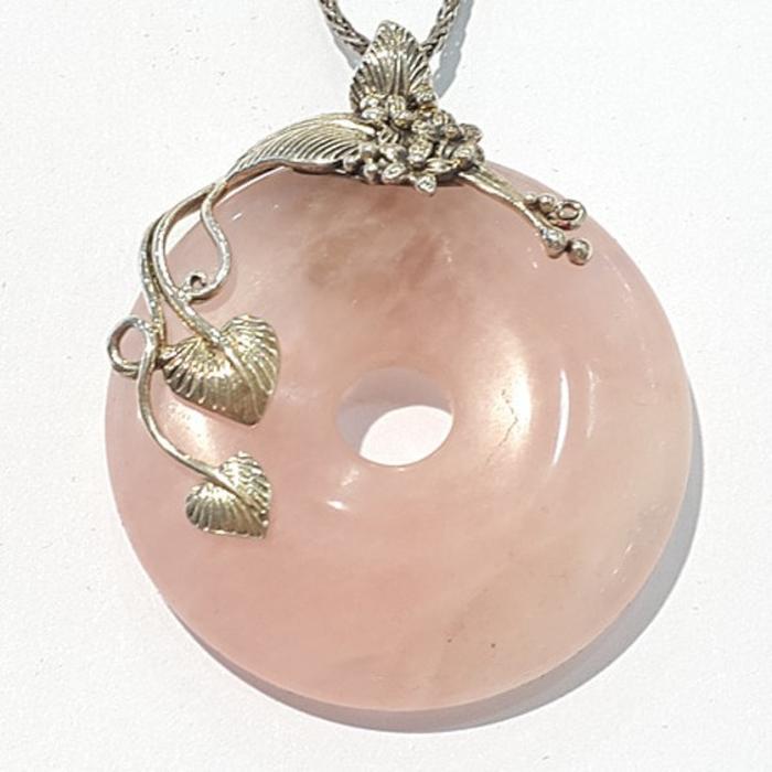 Bluekey A-grade Antique Pink Rose Quartz Raw Necklace 210430-13 (43890492A)