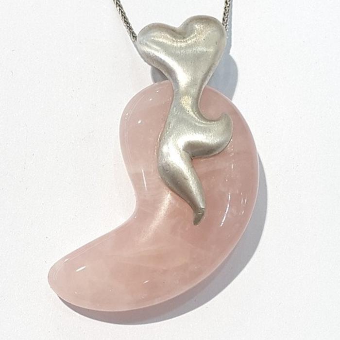 Bluekey A-grade big pink rose quartz gemstone necklace 210430-18n (43890529A)