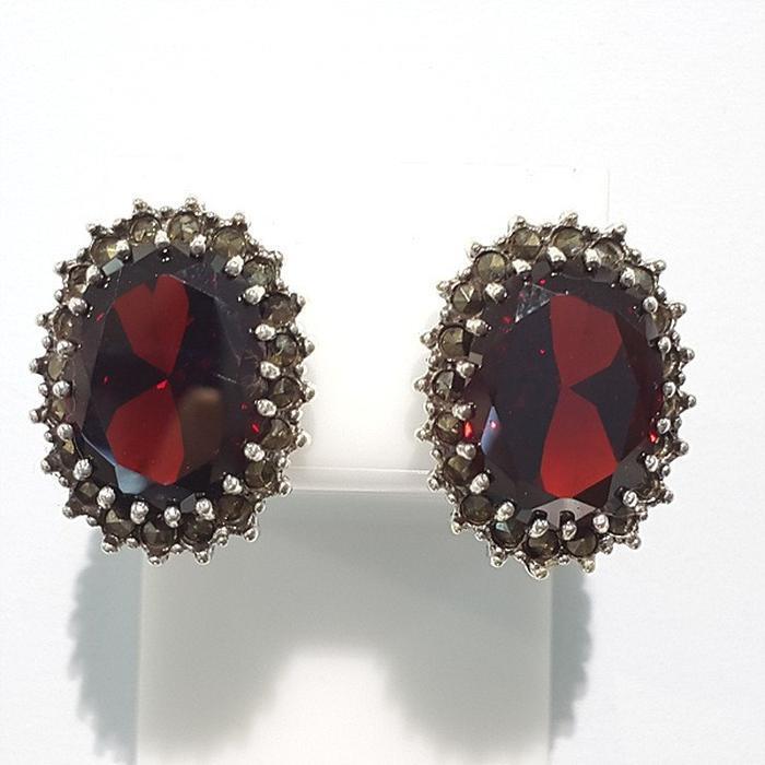 Bluekey A-rank Silver 925 Garnet Synthetic Earrings 210811-06n (44012770A)