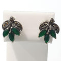 Bluekey A-grade flower leaf green onyx raw stone earring 210715-12n (44012774A)