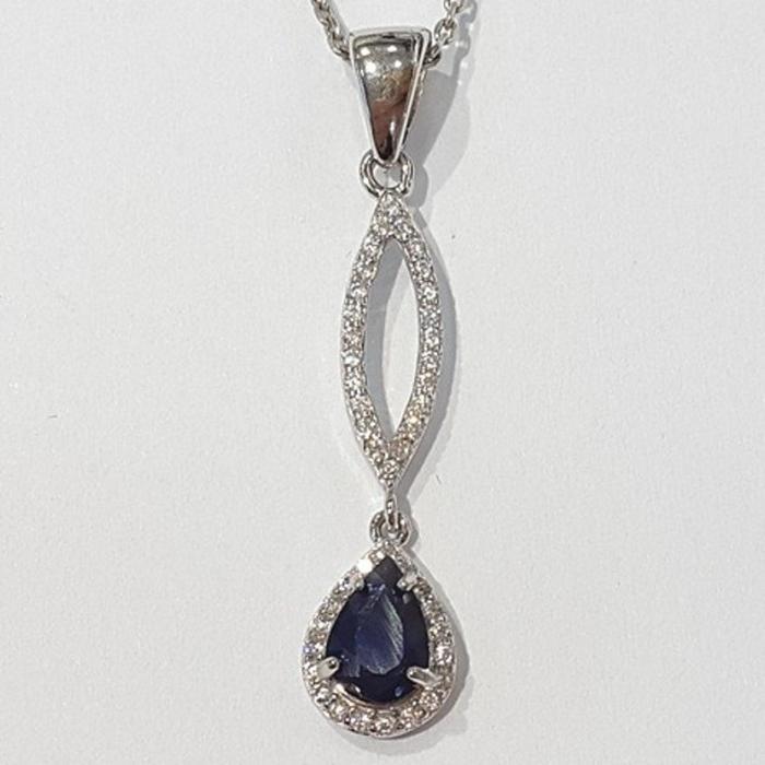 Bluekey A-Ring Blue Sapphire Raw Gem Necklace 210513-02n (48356189)