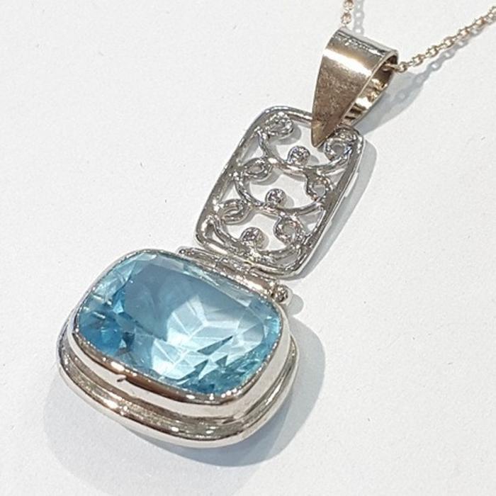 Bluekay A-grade antique blue topaz raw stone necklace210805-16n (50081078)