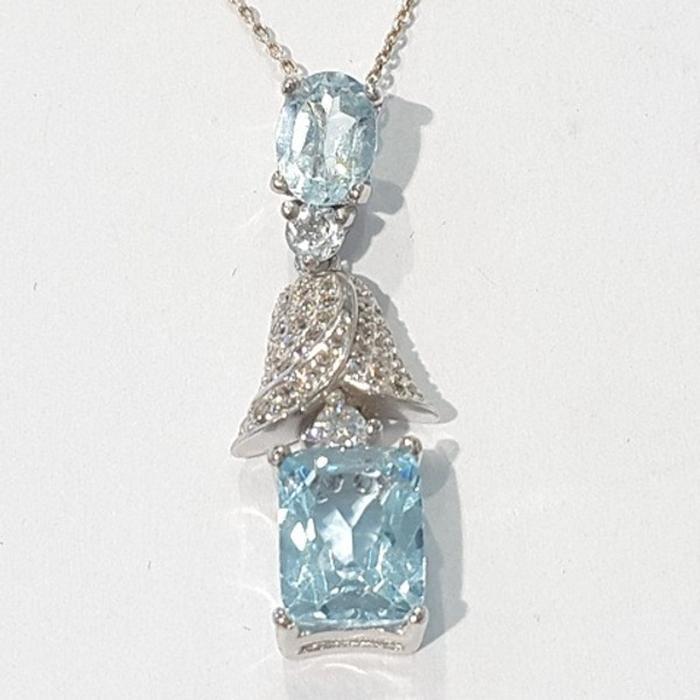 [Bluek] AA Grade Blue Topaz Raw Stone Necklace 210805-17n (50081079)