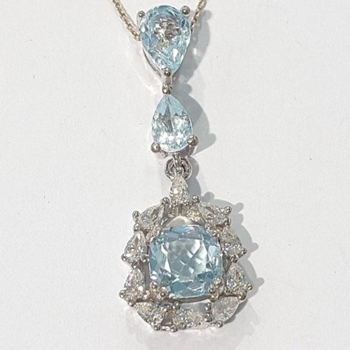 [Blue Key] AA Grade blue topaz rough stone necklace210805-15n (50147486)