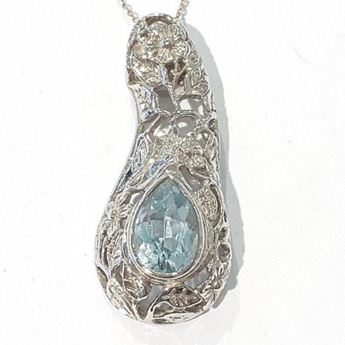 [Bluek] A-Grade Antique Blue Topaz Raw Stone Necklace 210806-13n (50172463)