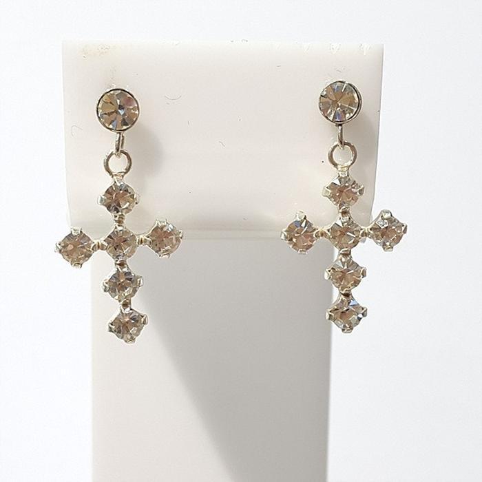 Bluekey Silver925 Crystal Cross Earrings 210215-09 (6603407A)