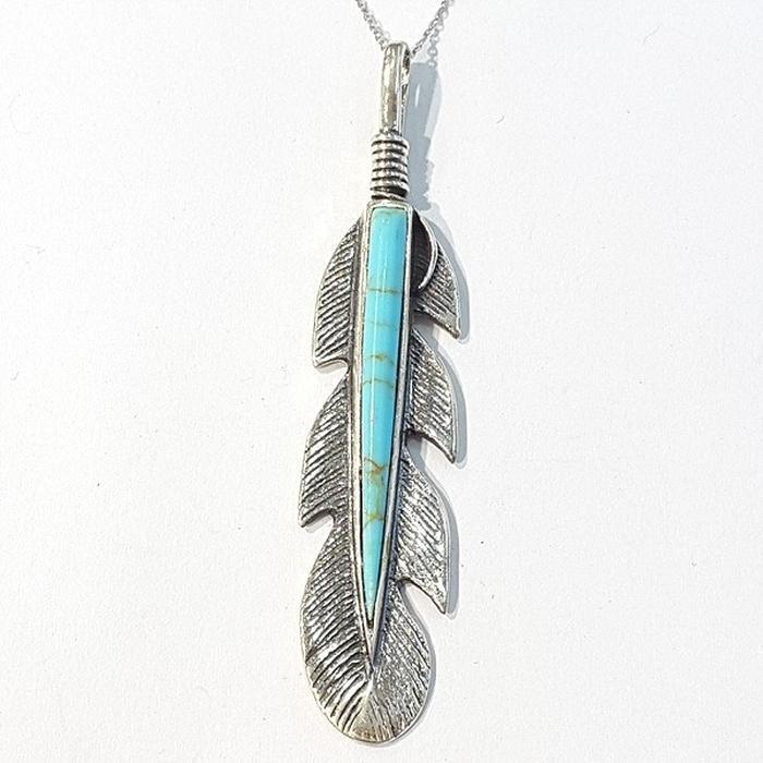 Bluekey silver sterling pendant 220107-14 turquoise feather (8014508A)