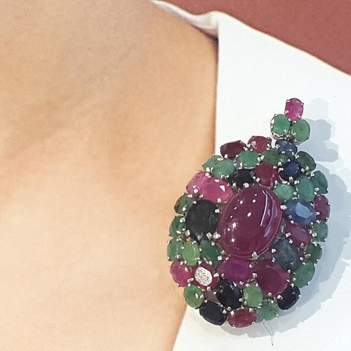 Bluekey Ruby Raw Brooch 221201-22 Emerald Mix (9305513A)
