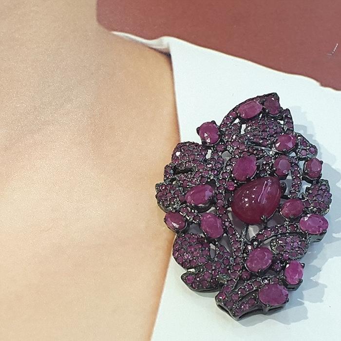 Bluekey Ruby Raw Brooch 221202-12 Birthstone Pendant (9312095A)