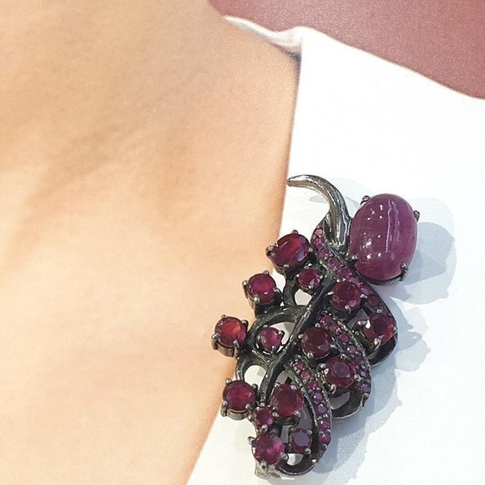 Bluekey Ruby Raw Brooch 221202-09 Birthstone Pendant (9312101A)