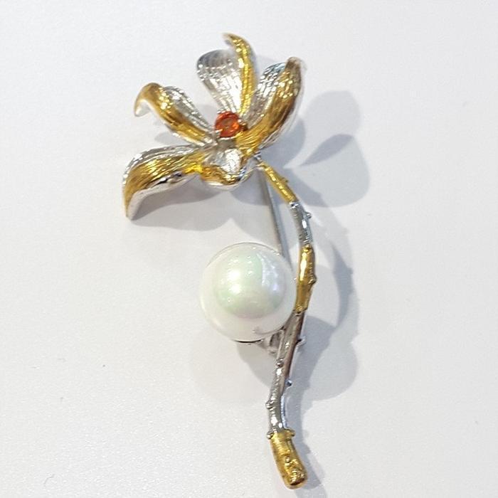 Bluekey Freshwater Pearl Synthetic Stone Brooch Pendant 230305-15 (9747328A)