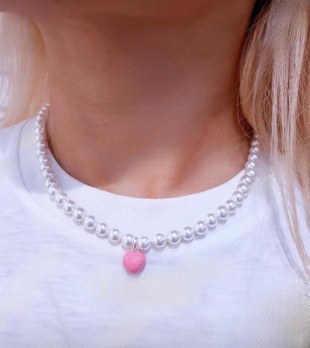Pretty sterling silver jellyheart pearl necklace (13184591A)