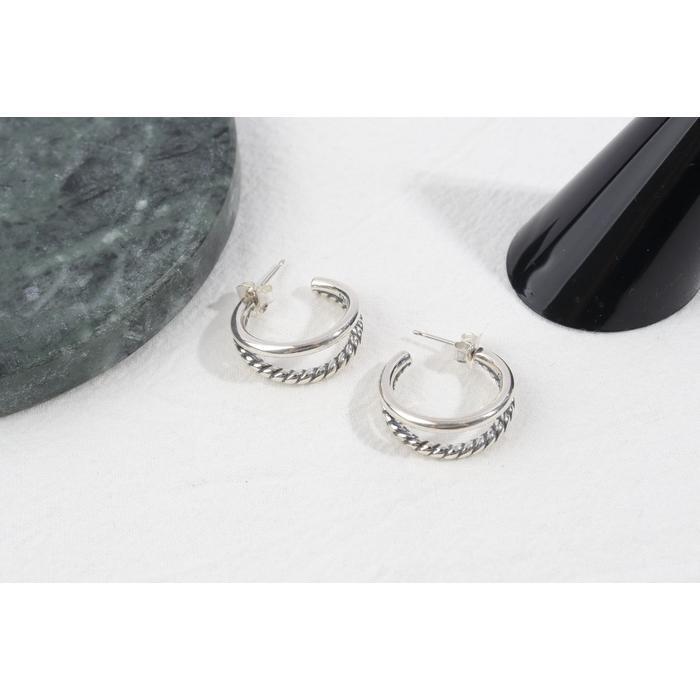 Pretty 20mm Two-Line Silver Enamel Earrings (13988255A)
