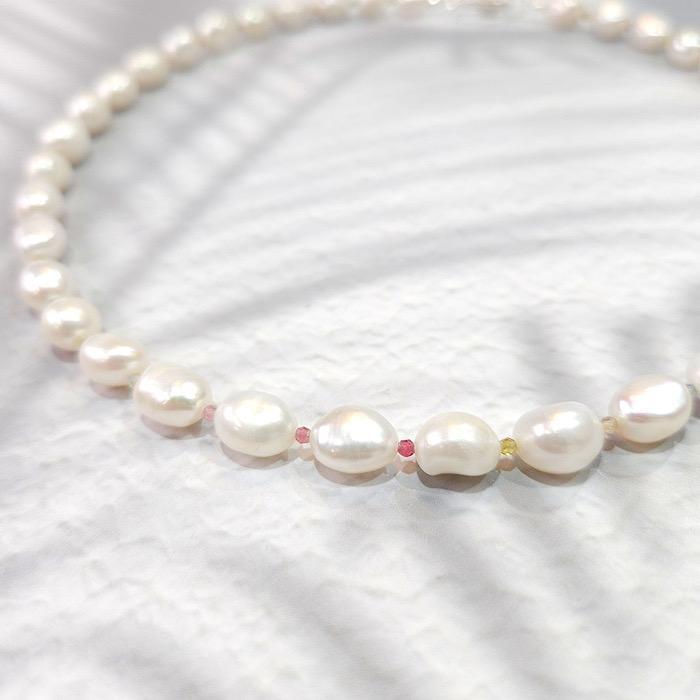 Pretty candy tourmaline freshwater pearl necklace (16617151A)