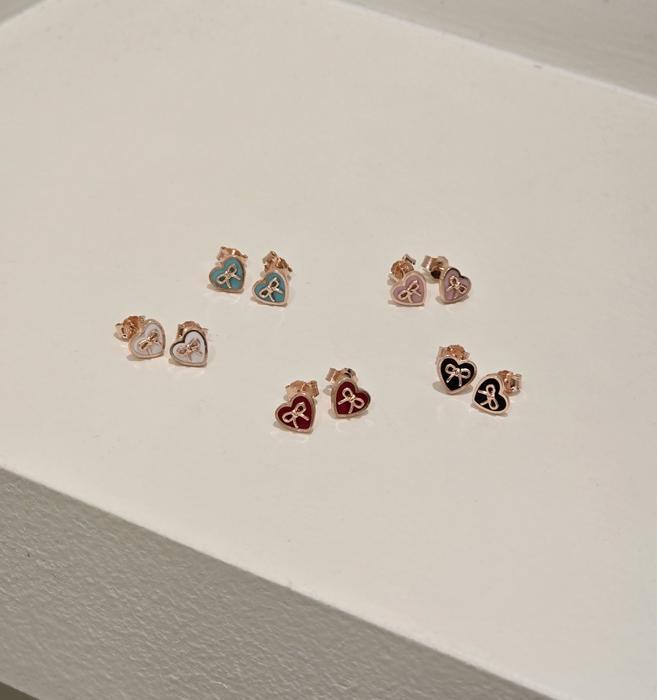 Pretty Heart Epoxy Mini Silver Earrings (28449407A)