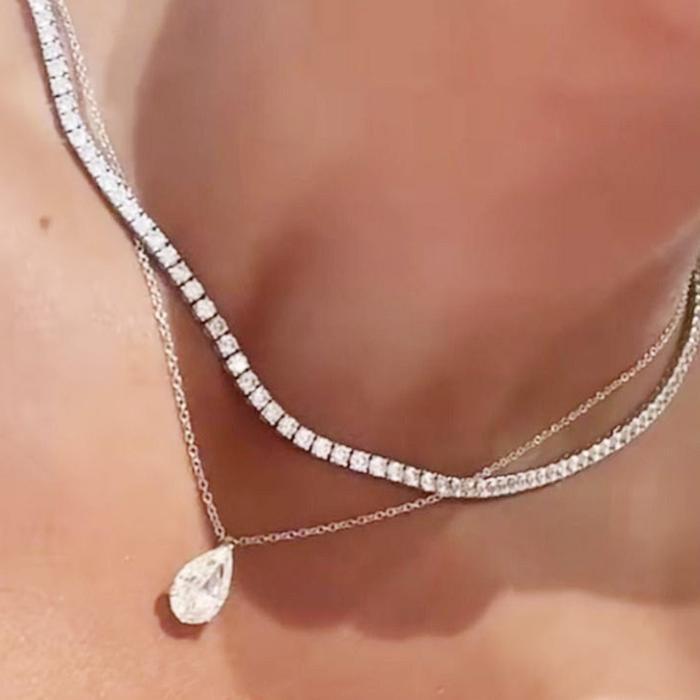 Musteping Pink 925 Classic Cubic Tennis Necklace Layered 3mm (12445031A)