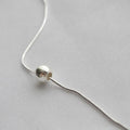 MustPinky Ribbon Cream Silver Necklace with Snake Chain Silver Ball (8249036A)