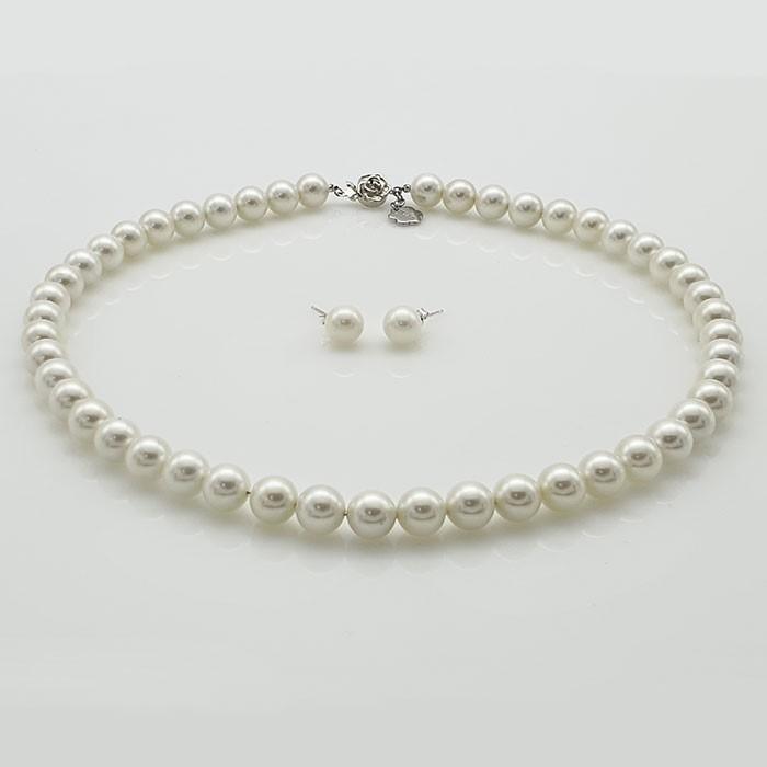 Talmy Story 925 Silver 8mm Natural Shell Keshi Pearl Necklace Earrings Set (2673984A)