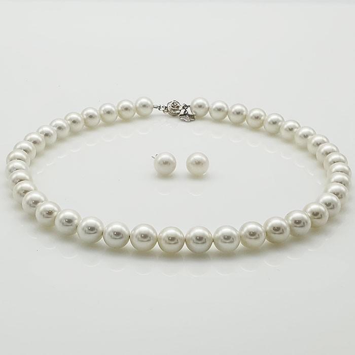 Talma Story 925 silver 10mm natural shell khanjinzhu necklace and earings set (2674365A)