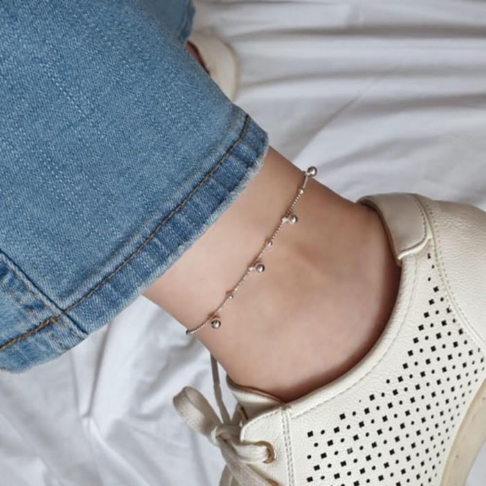 Delicate Minimal Silver Ball Thin Ankle Bracelet for Women (49379017)