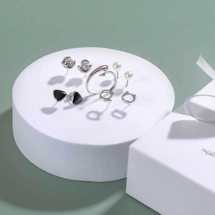 VY Co., Ltd. [JHQRGZB64B]Earrings Set Women's Daily Ring Flower Fashion Silver Needle (24631516A)