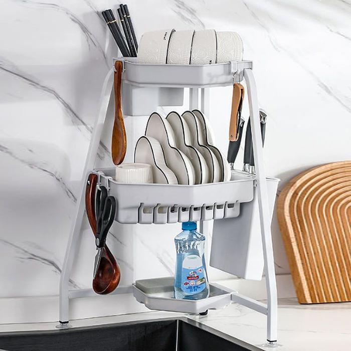 VW Stock Company [JHQRFH4N4B] 3 Tier Corner Dish Drying Rack (White) Plate Drying Rack (24670922A)