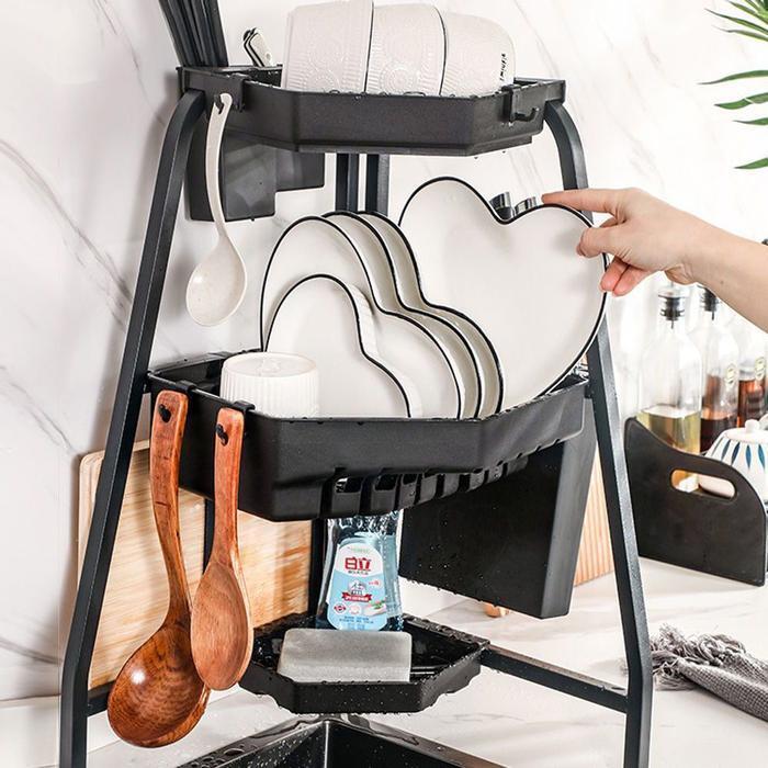 VW Corporation [JHQRFH4O4B] 3-tier corner dish dryer (black) rinsing drying rack (24670955A)