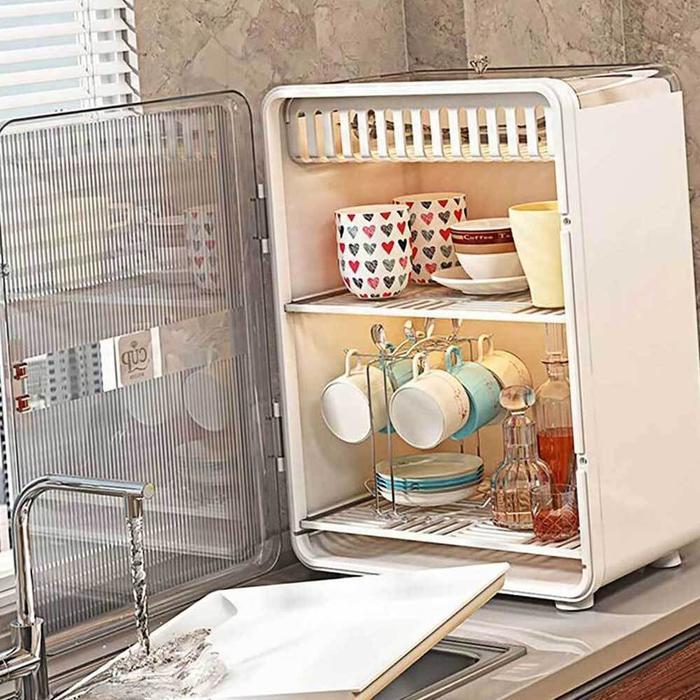 VW Corporation 2-tier cup storage cabinet white drying stand hygiene container (27036214A)