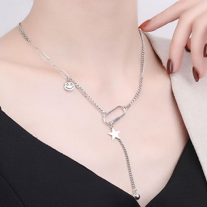 VW Stock Company JHQSV6TN51IP 925 Silver Necklace Wing Cls Smile Star N338 (28890948A)