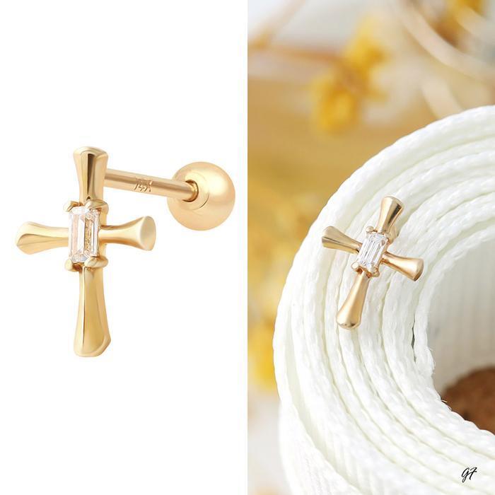 Miniature 14K Gold Cubic Cross Gold Piercing (10830410A)