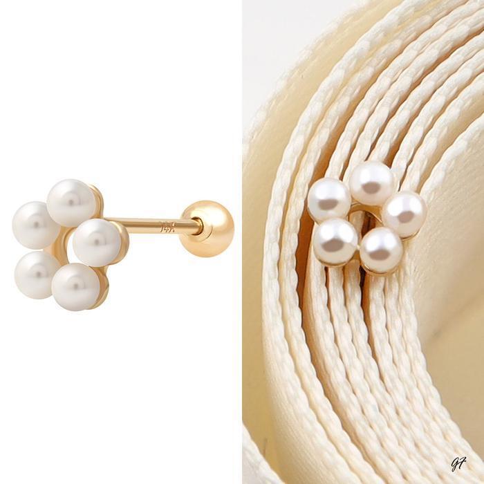 Miniarete 14K Gold Pearl Flower Gold Stud Earrings 10830417A