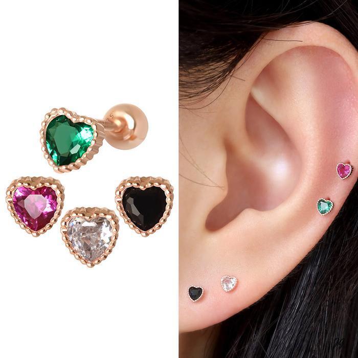 Miniature 14K Color Cubic Heart Rose Gold Gold Piercing (10932440A)