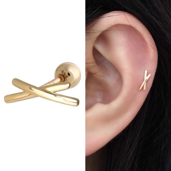Miniature 14K Cross Stick Gold Gold Piercing 10932449A