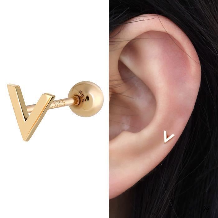 Miniature 14K V Simple Gold Gold Piercing 10932452A