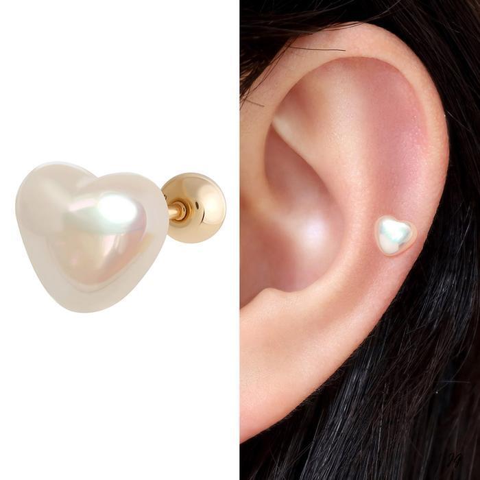 Miniature 14K Voluble Heart Pearl Gold Piercing (10932580A)