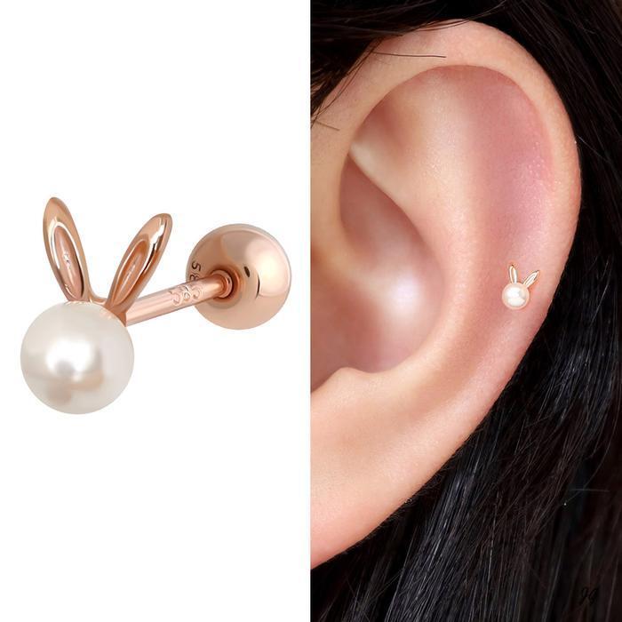Miniature 14K Pearl Cute Rabbit Rose Gold Gold Piercing 10932596A