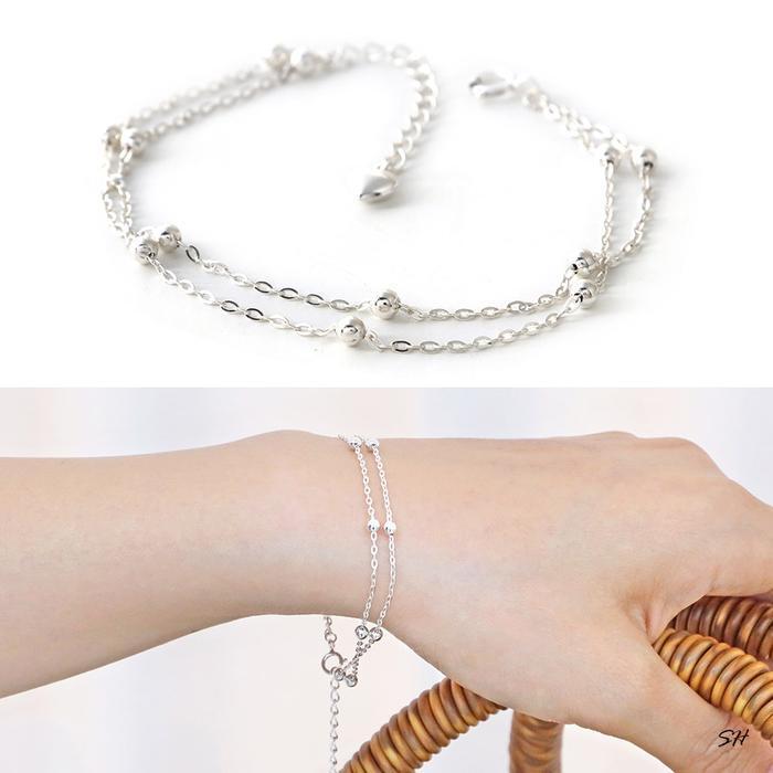 Miniature 92.5 Silver Double Circle Chain Bracelet (19038237A)