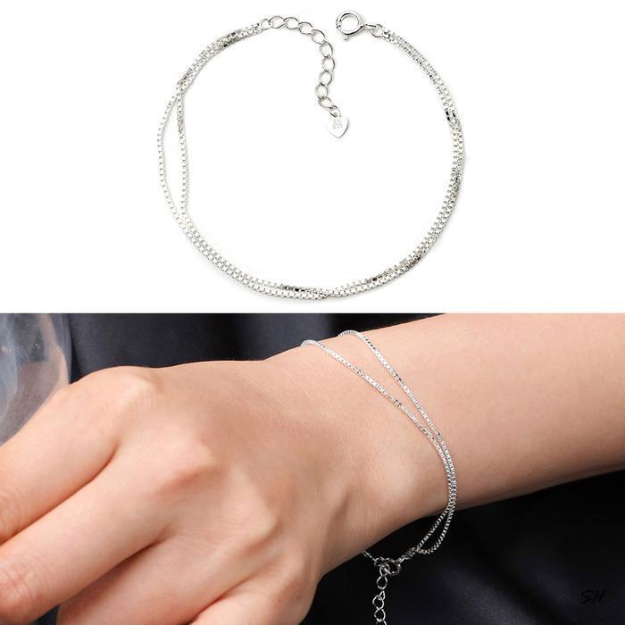 Miniature 92.5 Silver Two-line Rectangle Chain Bracelet (19038246A)