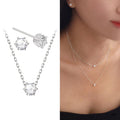 Miniature crystal cubic 6-prong set silver necklace and earphones set (21011925A)