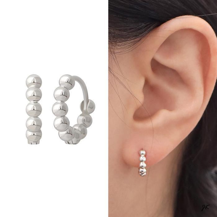 Miniature 92.5 Silver Bubble Round Ball One-Touch Earrings (34757177A)