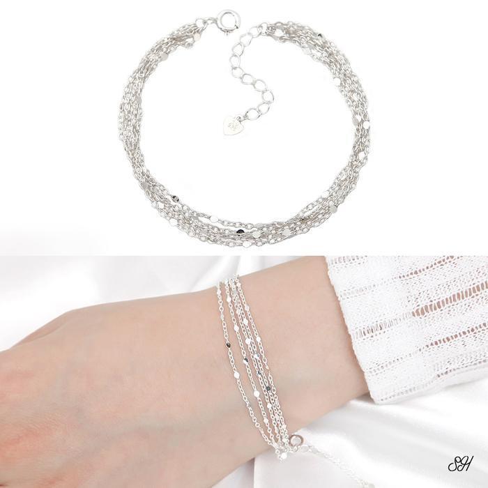Miniature 92.5 Silver Layered 5 Lines Chain Daily Wristlet (8539024A)