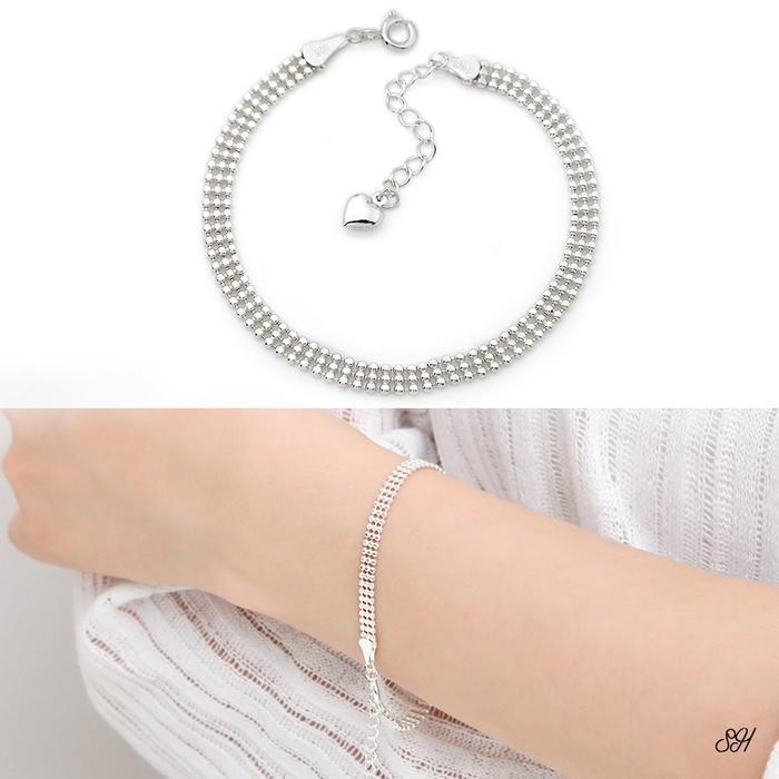 Miniature 92.5 Silver Three Line Pendant Chain Bracelet (8539030A)